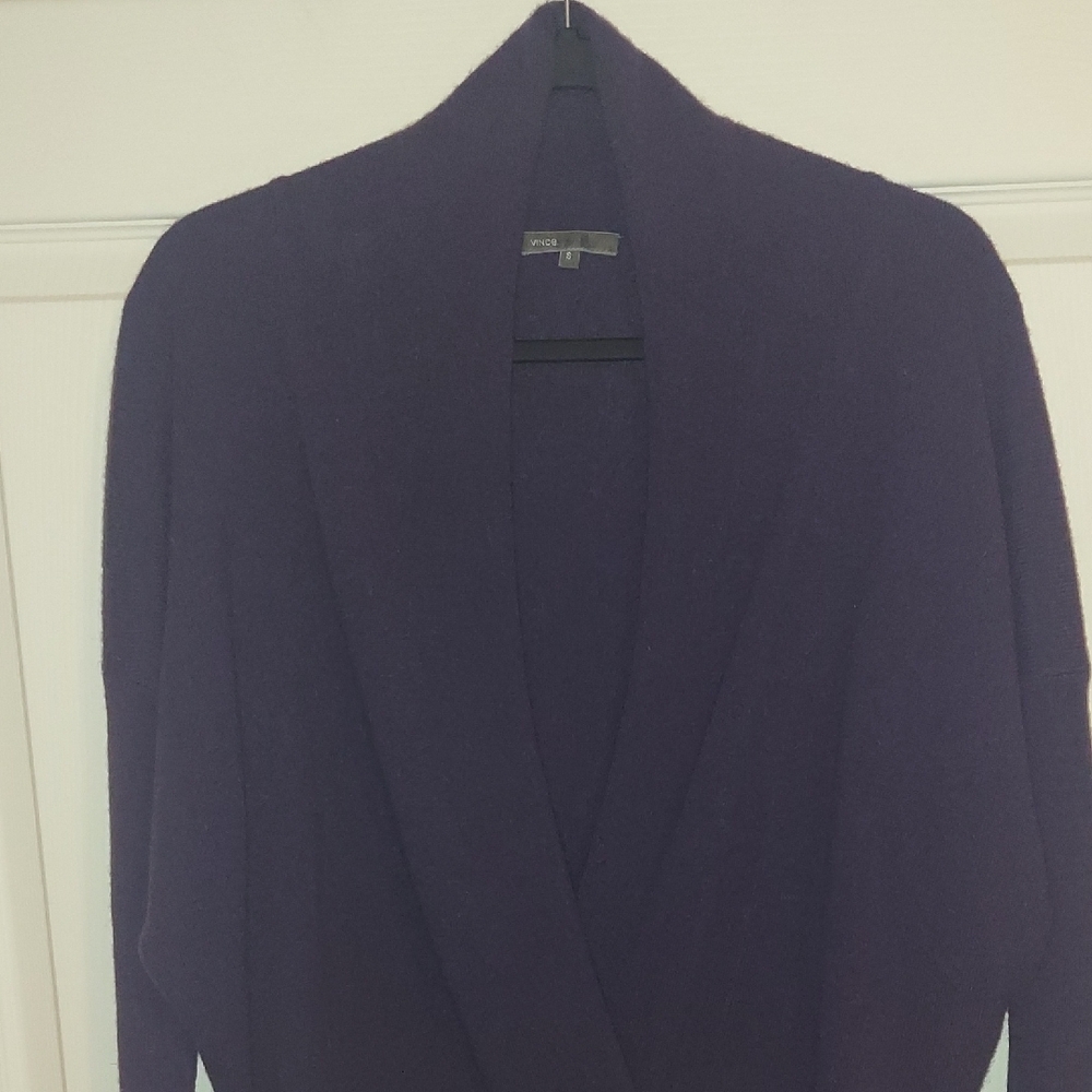 Vince 100% Cashmere Faux Wrap Sweater – Size S Dark Purple Cozy Layer - Picture 5 of 5